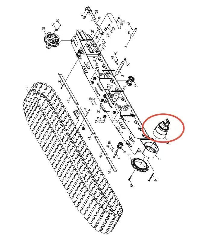 1030200122 ZOOMLION QUY500W CRAWLER CRANE -CONTROL SYSTEM-LOWER CARRIAGE SYSTEM-LEFT TRACK FRAME ASSEMBLY-WALKING REDUCER + MOTOR