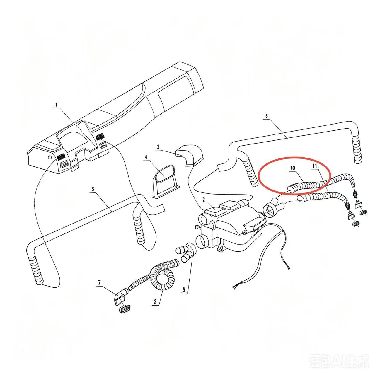 JZL1 ZOOMLION BRAND SPECIAL CHASSIS FOR TRUCK CRANE-RIGHT AIR PIPE FOR BLOWING FOOT I