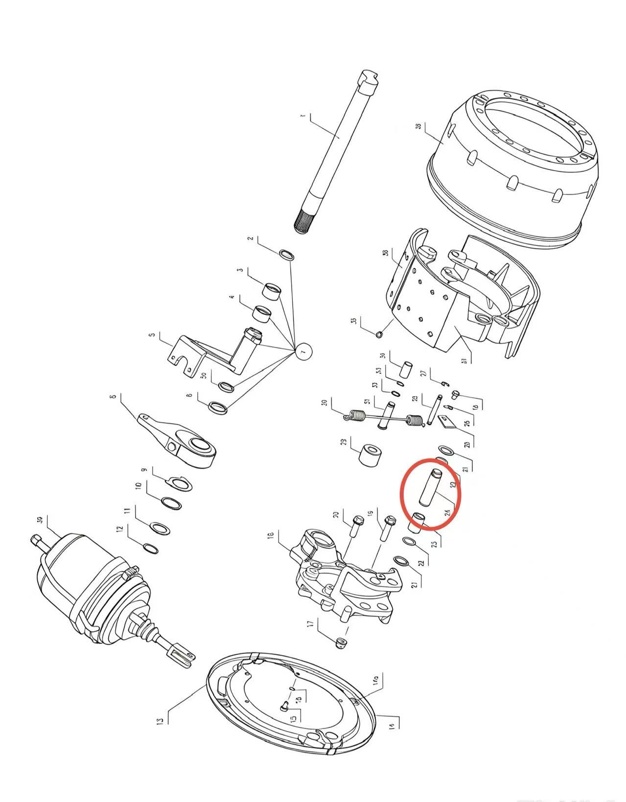 3501028 ZOOMLION BRAND SPECIAL CHASSIS FOR TRUCK CRANE-BRAKE ASSEMBLY-BRAKE SHOE SUPPORTING PIN