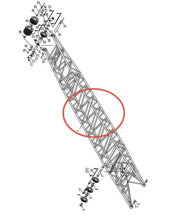 00663607901600000 ZOOMLION QUY500W CRAWLER CRANE -BOOM SYSTEM‑TOP SECTION OF TOWER BOOM-TOWER JIB REAR STRUT STRUCTURE KIT