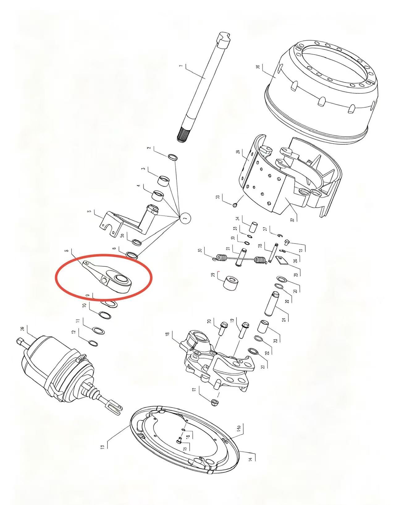 3502090YZ ZOOMLION BRAND SPECIAL CHASSIS FOR TRUCK CRANE-BRAKE ASSEMBLY-LEFT CAMSHAFT