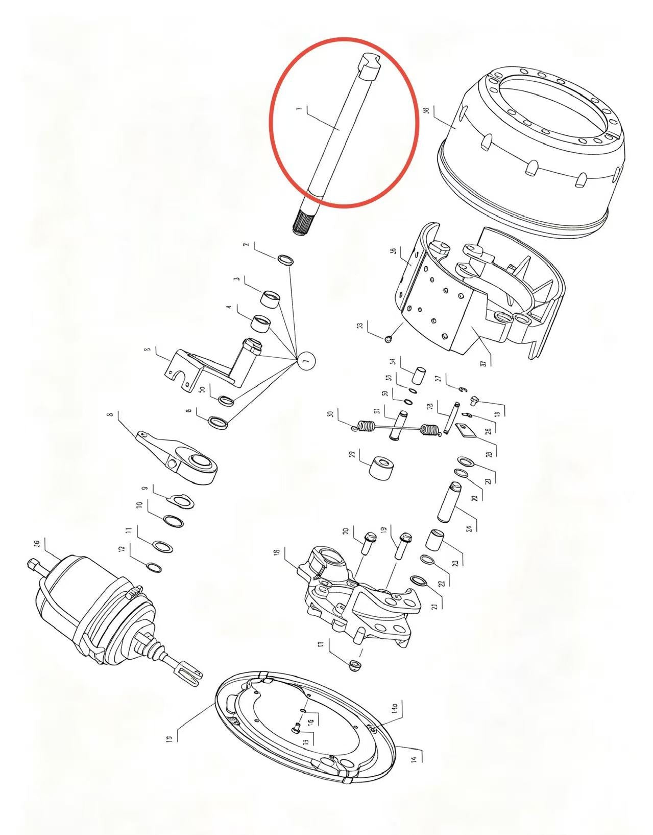 3502013Y2 ZOOMLION BRAND SPECIAL CHASSIS FOR TRUCK CRANE-BRAKE ASSEMBLY-LEFT BRAKE CAMSHAFT