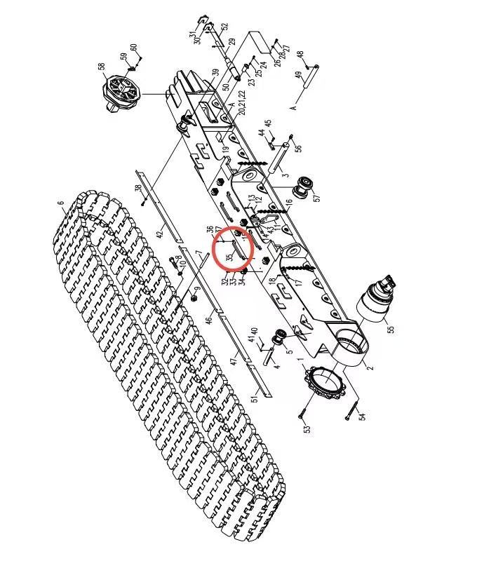 00663302400001140 ZOOMLION QUY500W CRAWLER CRANE -CONTROL SYSTEM-LOWER CARRIAGE SYSTEM-LEFT TRACK FRAME ASSEMBLY-CHAIN SUPPORT PLATE
