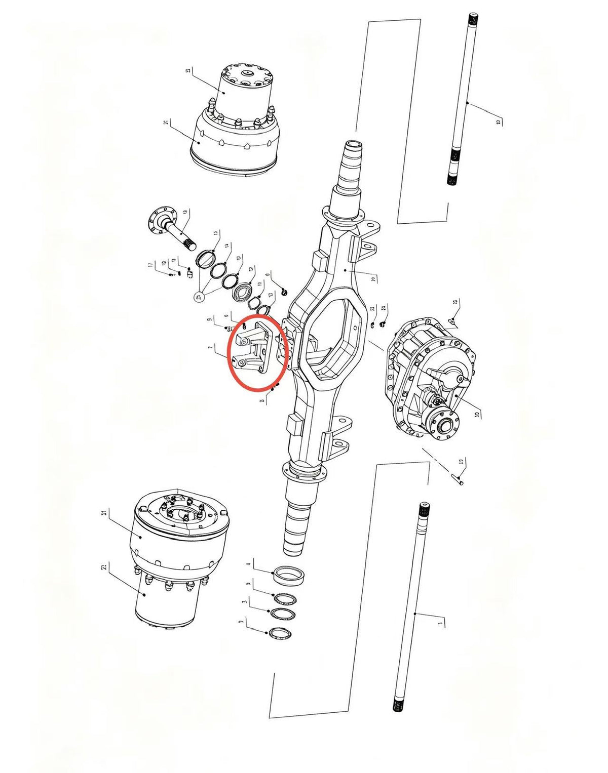 2500024P2 ZOOMLION BRAND SPECIAL CHASSIS FOR TRUCK CRANE-INTERMEDIATE AXLE ASSEMBLY‑UP THRUST BAR