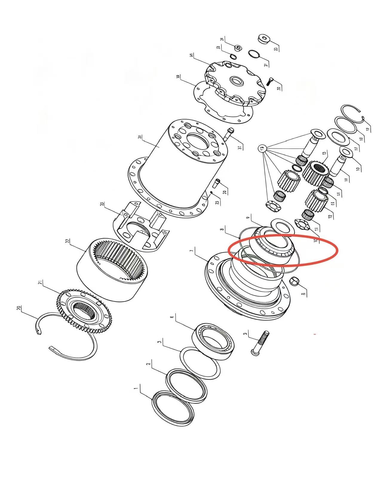 A2406090 ZOOMLION BRAND SPECIAL CHASSIS FOR TRUCK CRANE-WHEEL‑SIDE REDUCER ASSEMBLY-CONICAL ROLLER BEARING(OUTSIDE)