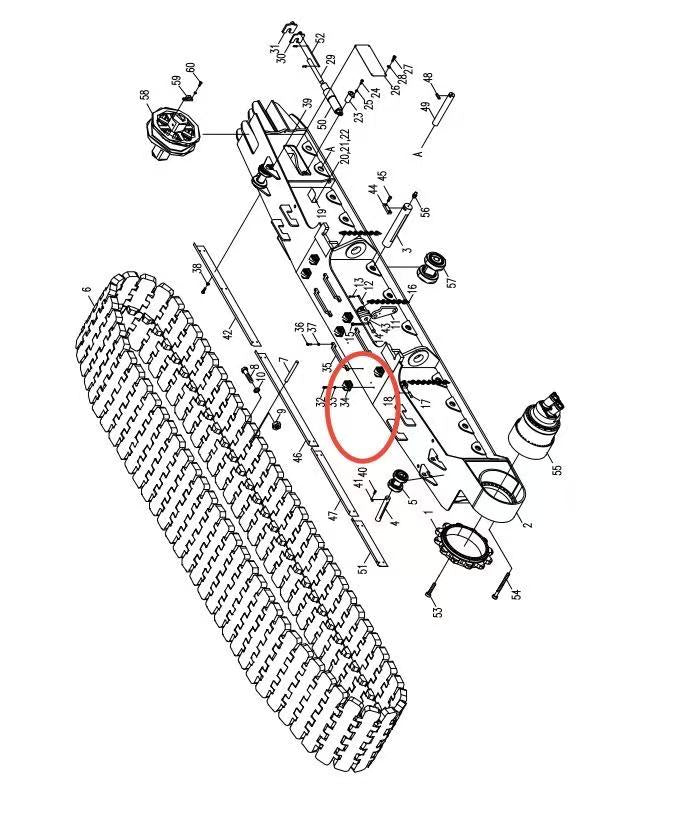 00663502400600000 ZOOMLION QUY500W CRAWLER CRANE -CONTROL SYSTEM-LOWER CARRIAGE SYSTEM-LEFT TRACK FRAME ASSEMBLY-CARRIER ROLLER ASSEMBLY