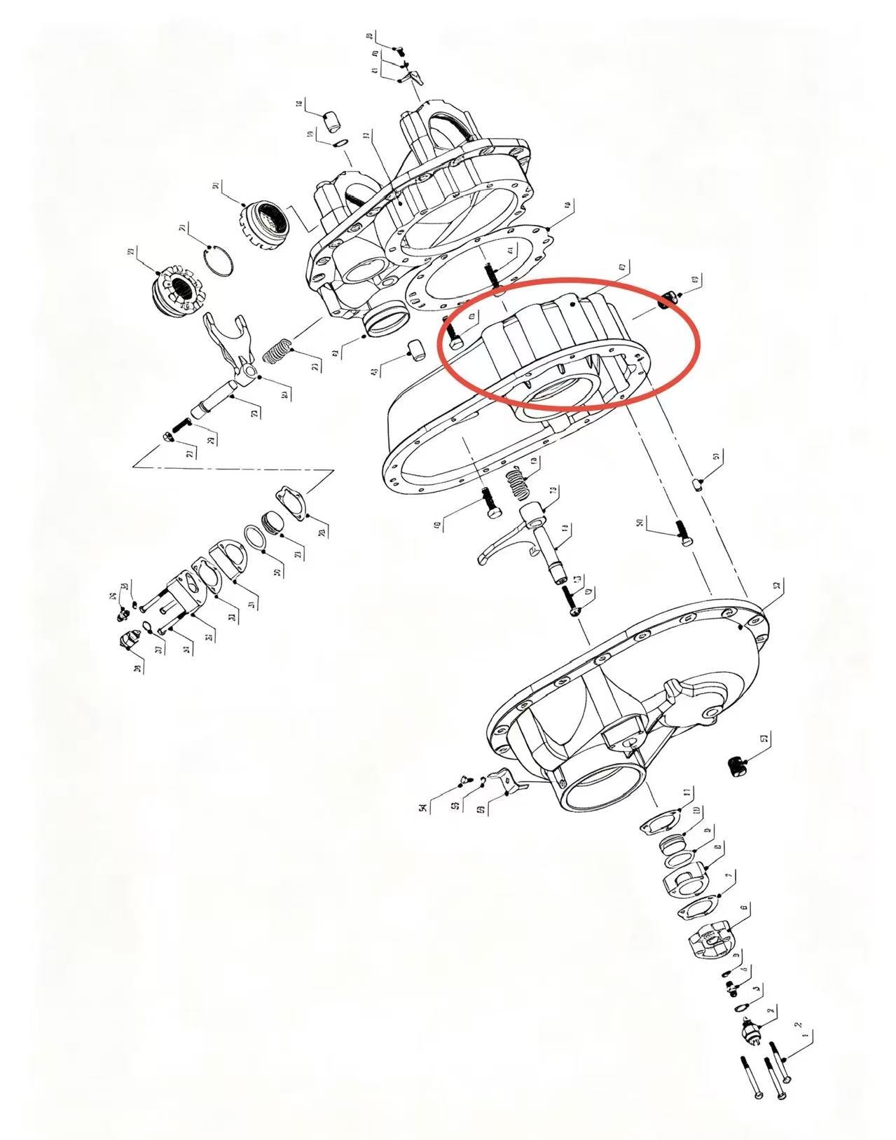 A2504079 ZOOMLION BRAND SPECIAL CHASSIS FOR TRUCK CRANE-MIDDLE AXLE MAIN REDUCER ASSEMBLY-MAIN DIVE CONICAL GEAR SUPPORTING SHEEL