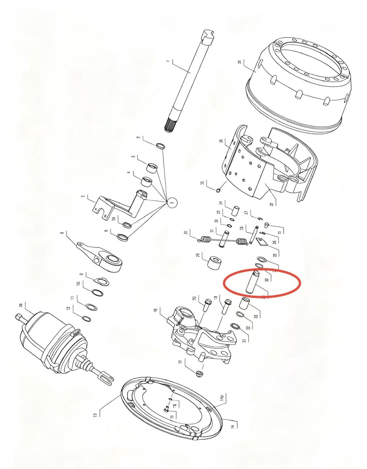 3501028 ZOOMLION BRAND SPECIAL CHASSIS FOR TRUCK CRANE-BRAKE ASSEMBLY-BRAKE SHOE SUPPORTING PIN