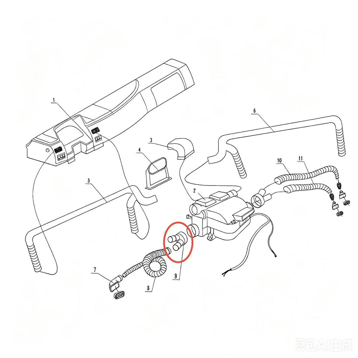 JZL1 ZOOMLION BRAND SPECIAL CHASSIS FOR TRUCK CRANE-RIGHT AIR PIPE FOR BLOWING FOOT I