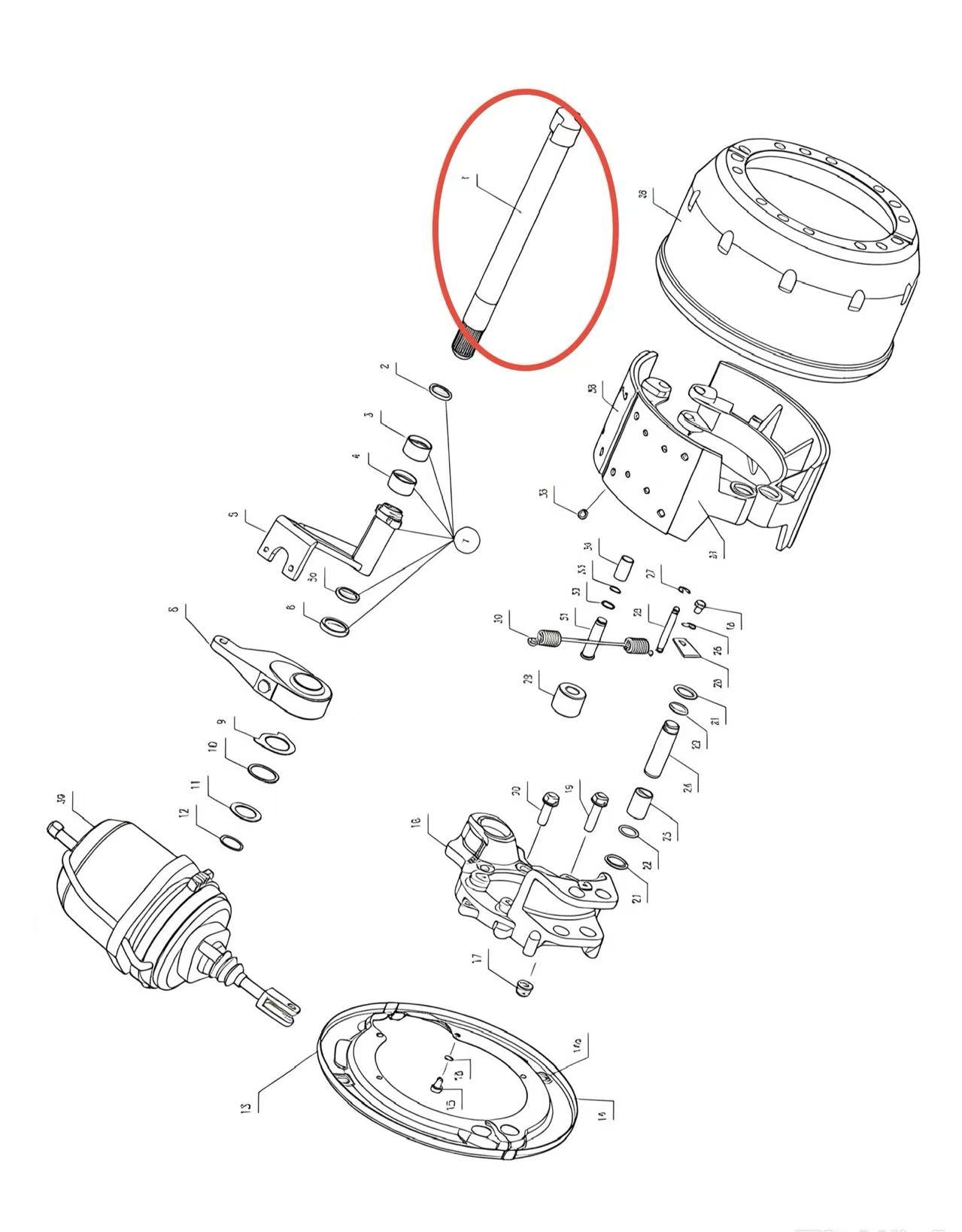 3502013YZ ZOOMLION BRAND SPECIAL CHASSIS FOR TRUCK CRANE-BRAKE ASSEMBLY-LEFT BRAKE CAMSHAFT