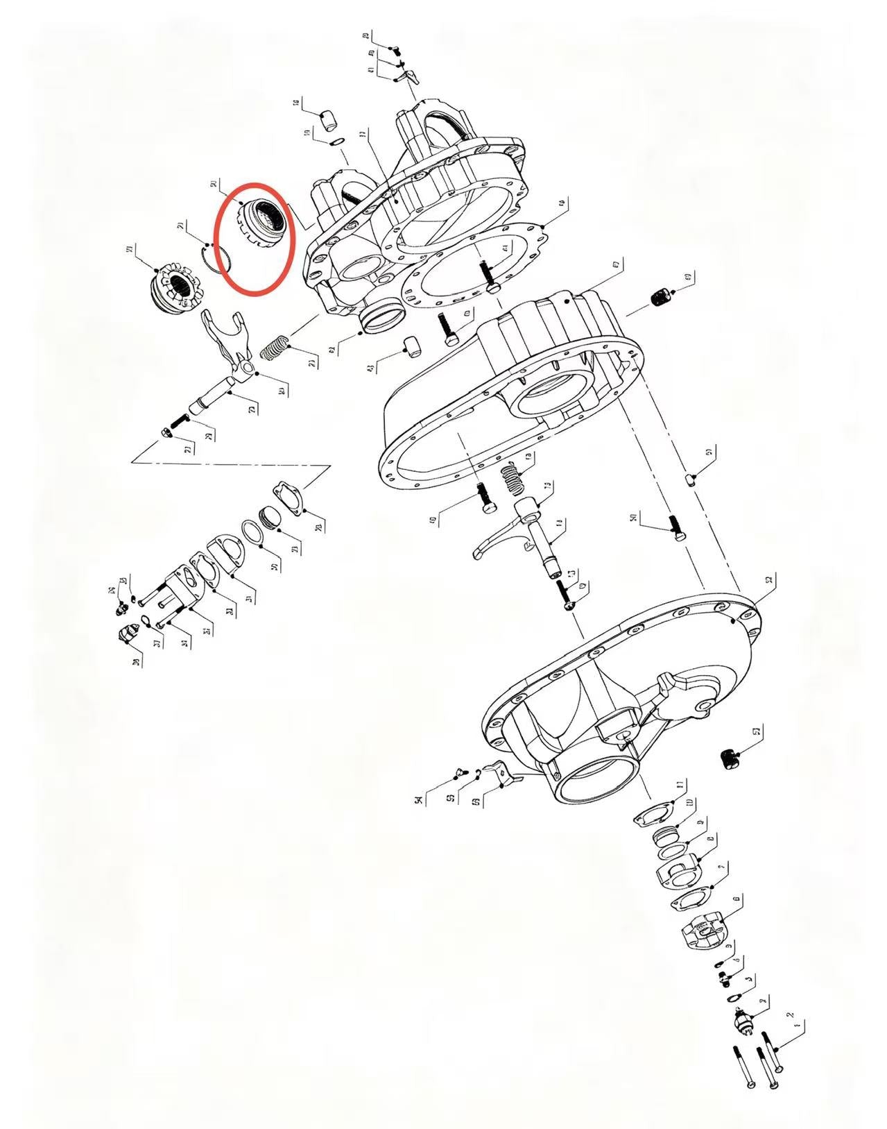 A2302081 ZOOMLION BRAND SPECIAL CHASSIS FOR TRUCK CRANE-MIDDLE AXLE MAIN REDUCER ASSEMBLY-DIFFERENTIAL LOCK CLUTCH