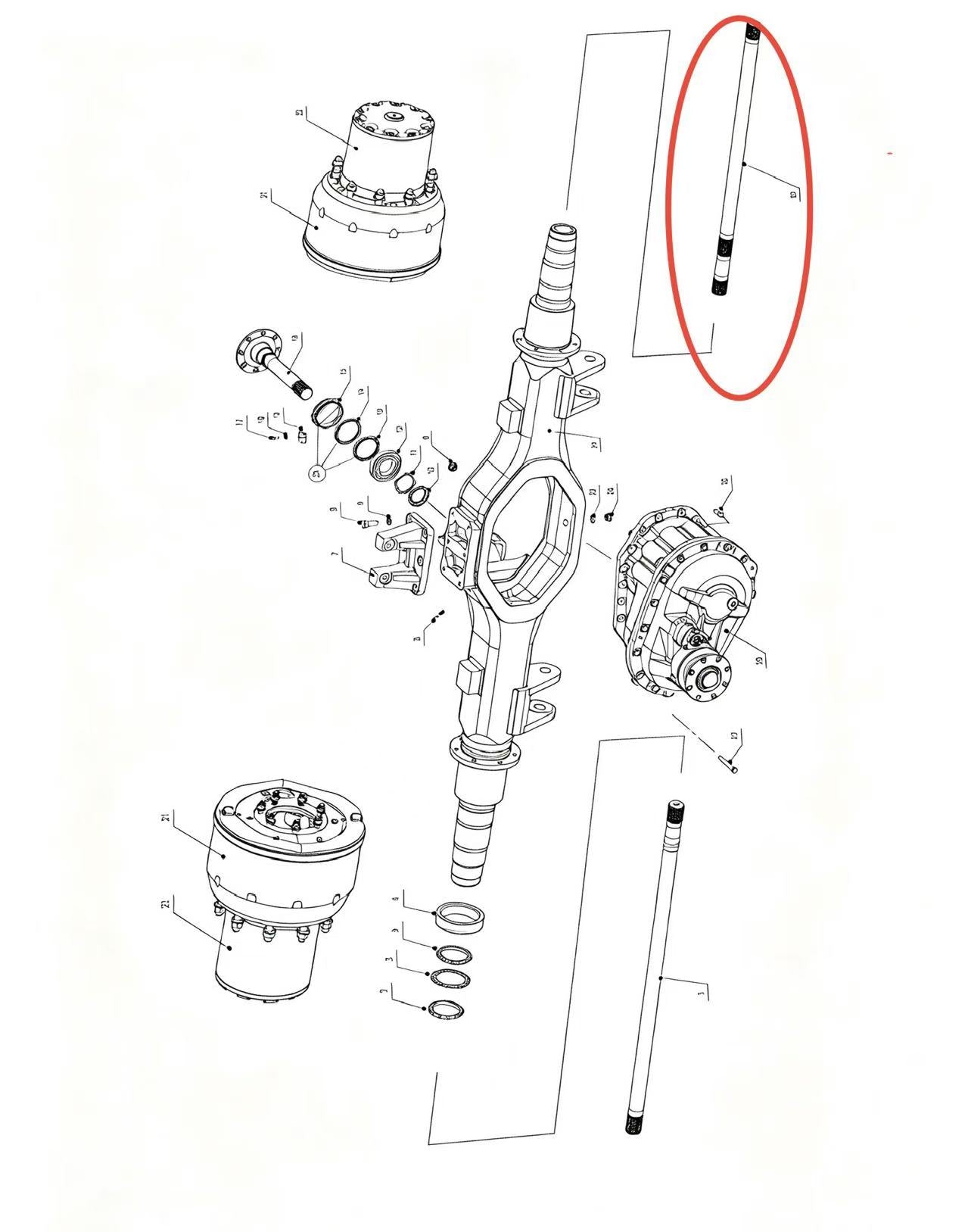 2500012PY3 ZOOMLION BRAND SPECIAL CHASSIS FOR TRUCK CRANE-INTERMEDIATE AXLE ASSEMBLY‑HALF‑AXLE(R.H