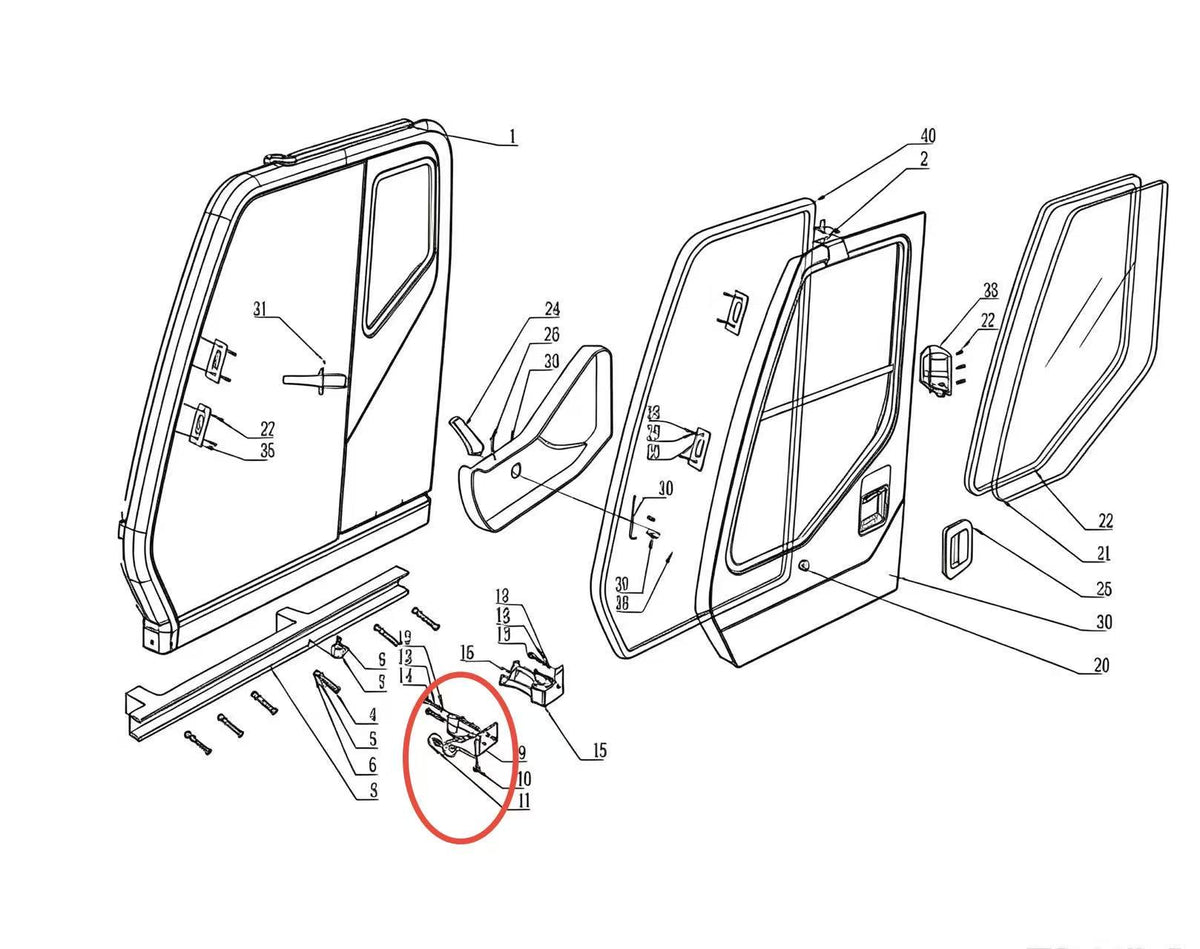 YLD7P/61-03020 ZOOMLION QUY500W CRAWLER CRANE -CONTROL SYSTEM-OPERATOR CAB-LOWER FRONT FIXING BRACKET ASSEMBLY